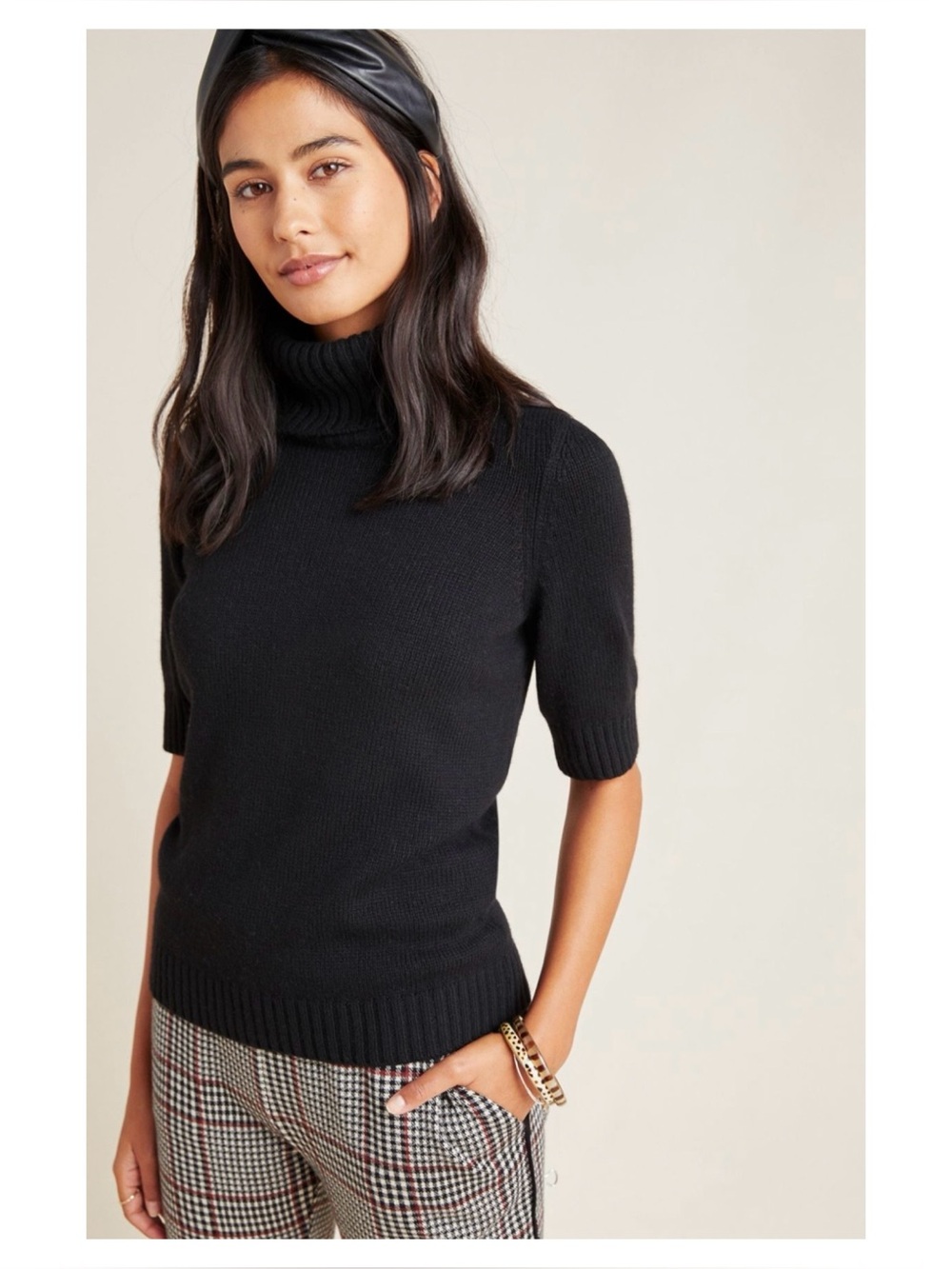 NWOT Anthropologie Kimberly Turtleneck Sweater Tee In Black Size Small